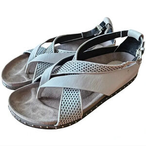 LAMB  Bellatrix Crisscross Gray Leather Women's Flats Sandals Shoes Size 9.